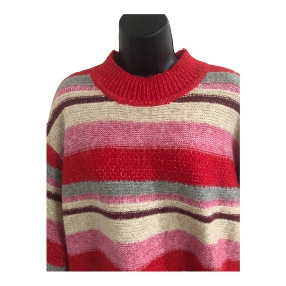 Jessica Simpson pink multi‎ striped fuzzy high crewneck sweater size small new - Picture 3 of 15